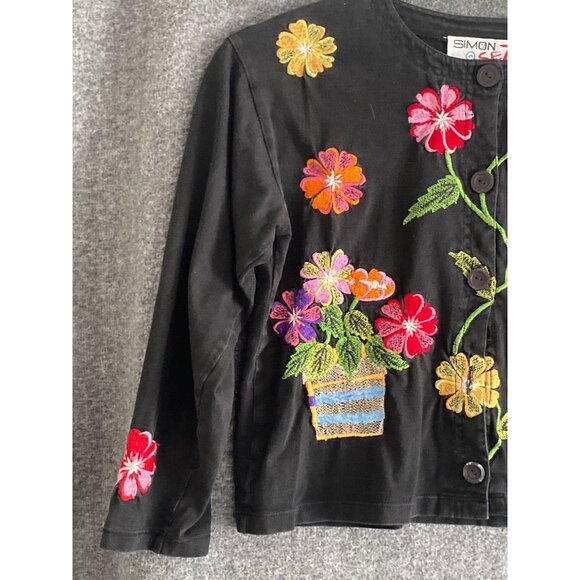 Michael Simon Sez Cardigan Black Multi Floral Embroidered Button Front Girl 7/8 - Picture 4 of 12